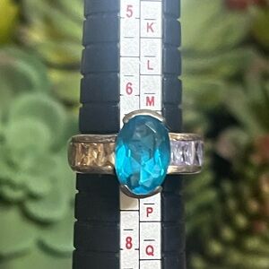925 Blue Topaz Baguette Ring